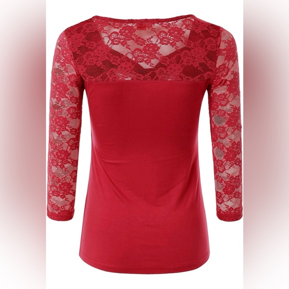 Vivalace Red Lace 3/4 Length Sleeve Ruched Shirt / Top - S - Picture 3 of 6